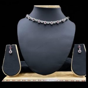 Rhodium Diamond Chain Necklace with Earring Set