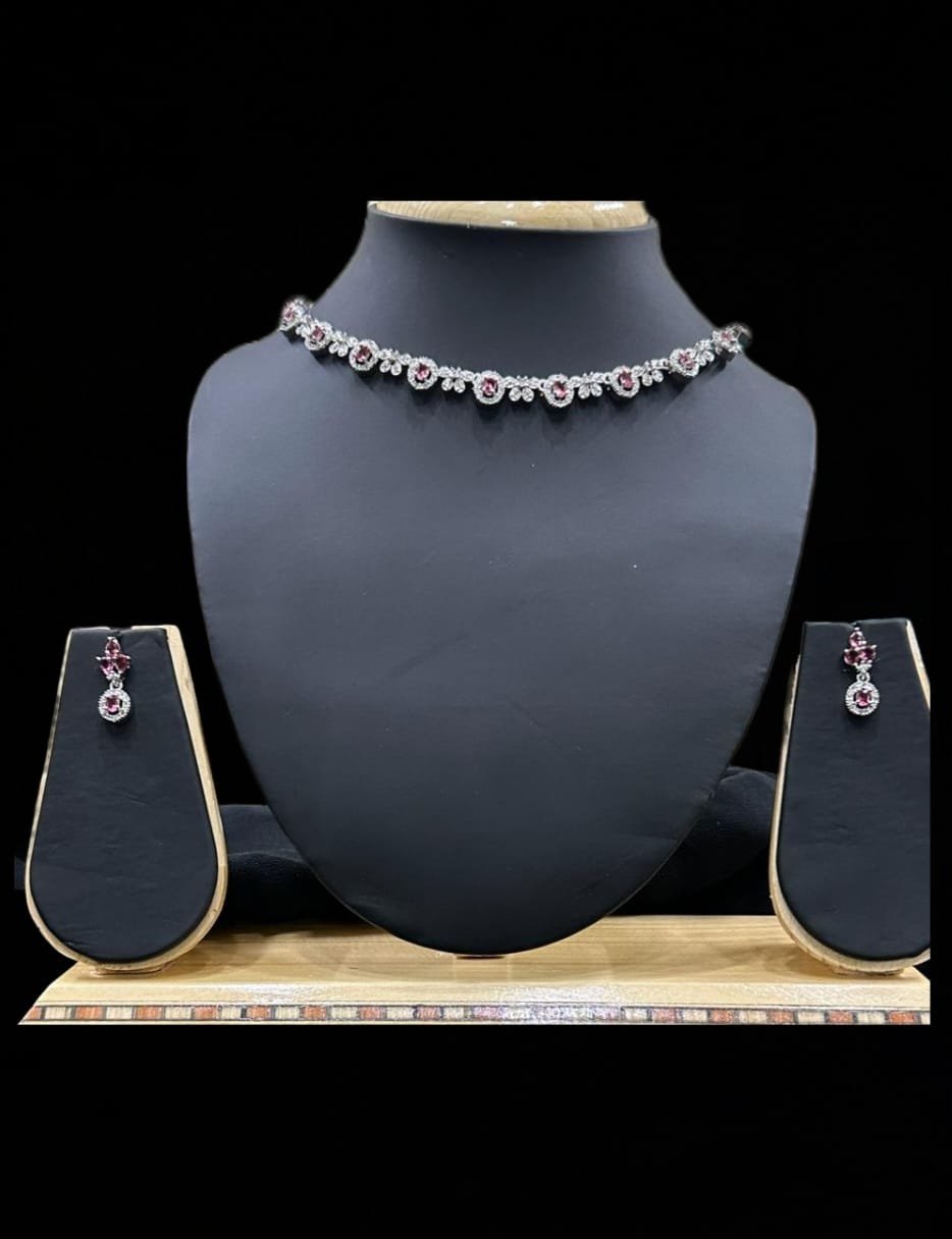 Rhodium Diamond Chain Necklace with Earring Set