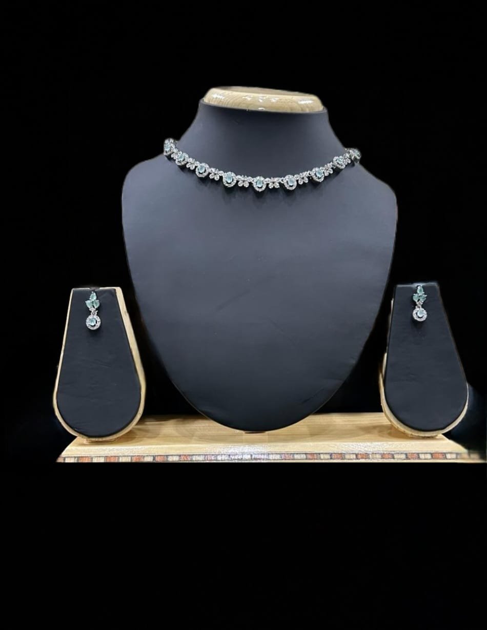 Rhodium Diamond Chain Necklace with Earring Set - Image 3