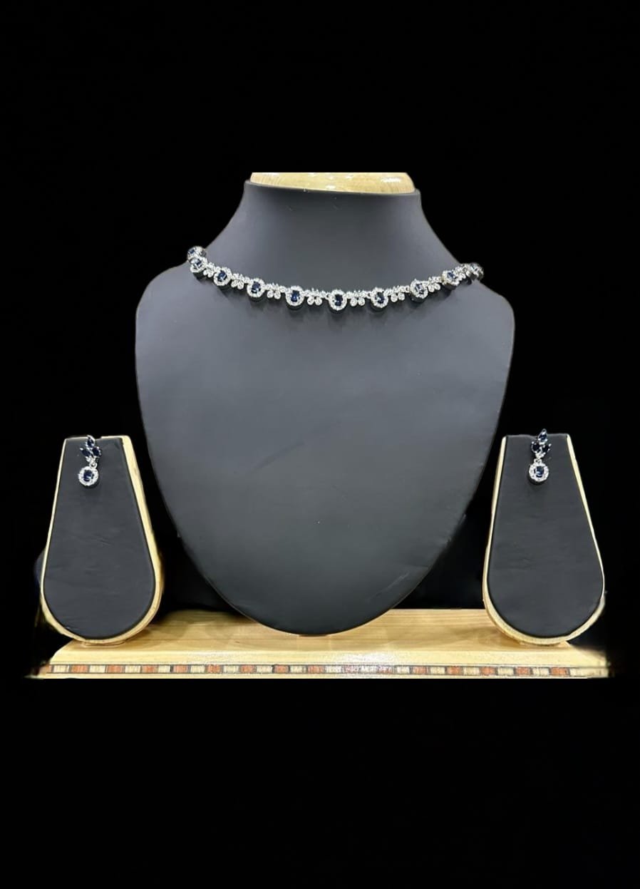 Rhodium Diamond Chain Necklace with Earring Set - Image 4