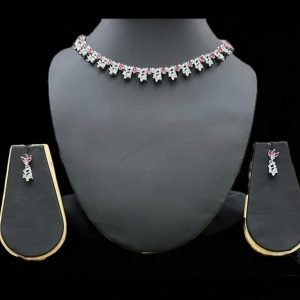 Rhodium Diamond Chain Necklace with Earring