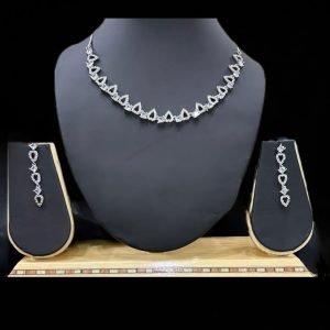 Rhodium Diamond Chain Necklace with Earring Set.