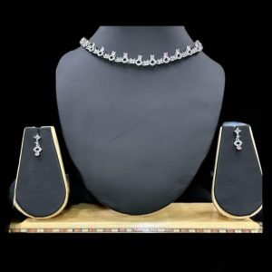 Rhodium Diamond Chain Necklace with Earring Set.